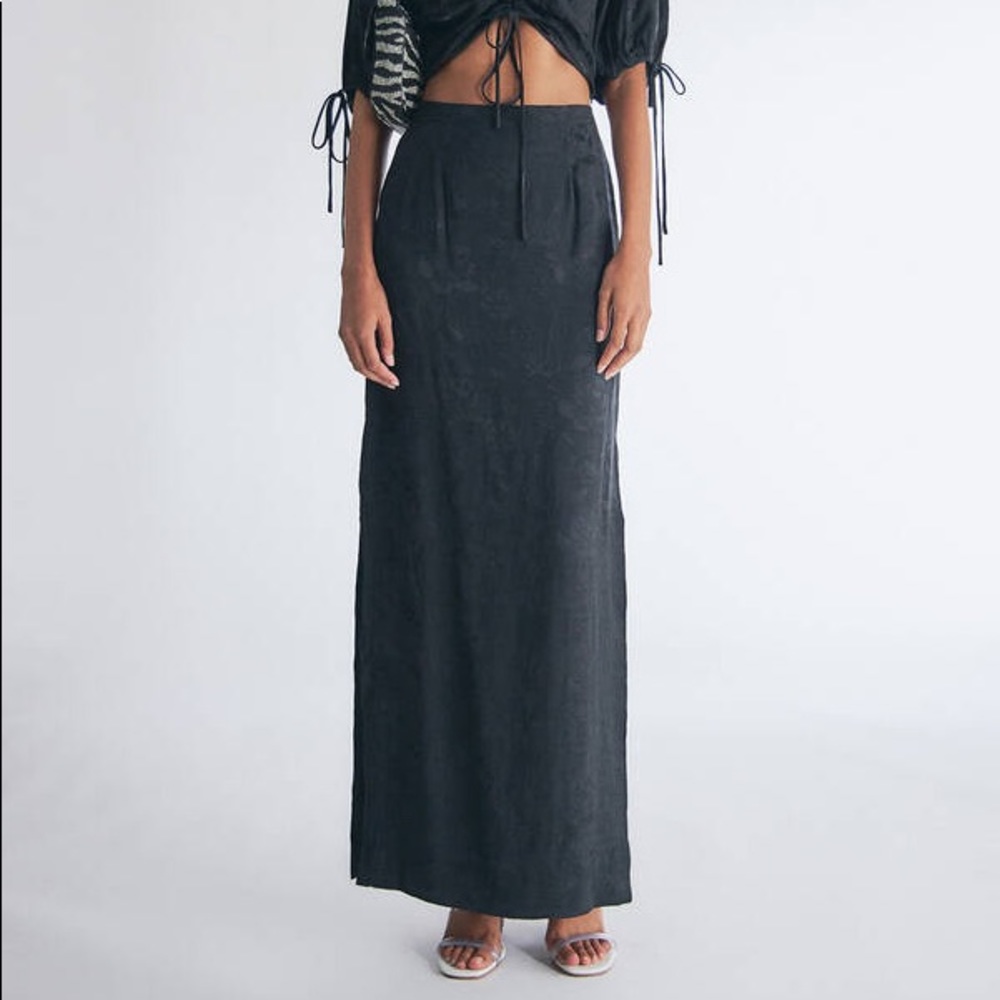 STAUD Floral Damask Pencil Skirt, double slit